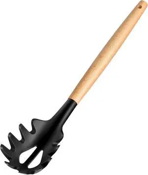 LorisArm Wooden Handle Pasta Fork Spoon 12" Silicone Spaghetti Fork Food Grade Noodle Spoon, BPA Free, Spaghetti Spoons Strainer & Server Spoonss LorisArm Wooden Handle Pasta Fork Spoon 12" Silicone Spaghetti Fork Food Grade Noodle Spoon, BPA Free, Spaghetti Spoons Strainer & Server Spoonss