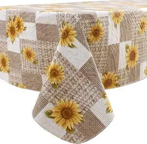 LIBERECOO Vinyl Tablecloth with Flannel Backing, Sunflower 60 x 84 Inch Rectangluar Tablecloths Stain-Resistant Waterproof Plastic Table Cover for Indoor/Outdoor LIBERECOO Vinyl Tablecloth with Flannel Backing, Sunflower 60 x 84 Inch Rectangluar Tablecloths Stain-Resistant Waterproof Plastic Table Cover for Indoor/Outdoor