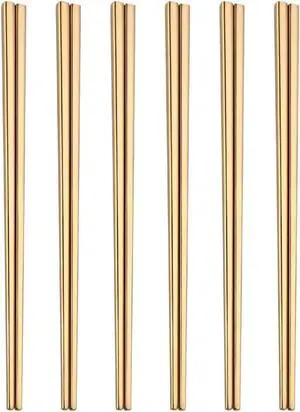 Stainless Steel Chopsticks,Reusable ,Dishwasher Safe , Easy to Use6 PCS,golden Stainless Steel Chopsticks,Reusable ,Dishwasher Safe , Easy to Use6 PCS,golden