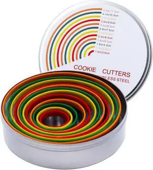 Alimat PluS Round Biscuit Cutter Set, 12 Pack Circle Cookie Cutters | Stainless Steel Donut Cutter with Colorful Rubber Coating, Different Sizes for Dough, Fondant, Clay Alimat PluS Round Biscuit Cutter Set, 12 Pack Circle Cookie Cutters | Stainless Steel Donut Cutter with Colorful Rubber Coating, Different Sizes for Dough, Fondant, Clay