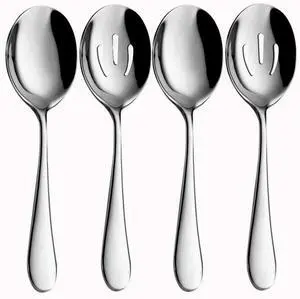 4-Piece Serving Spoon Set - Includes 2 Serving Spoons and 2 Slotted Spoons, Large Cutlery for Catering Buffet, Mirror Polished, Dishwasher Safe, 8.7 Inches 4-Piece Serving Spoon Set - Includes 2 Serving Spoons and 2 Slotted Spoons, Large Cutlery for Catering Buffet, Mirror Polished, Dishwasher Safe, 8.7 Inches