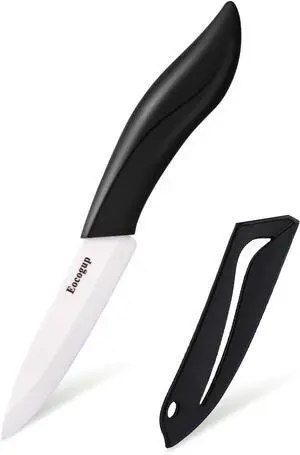 Eocogup Ceramic Knife 4", Sharp Paring Knife with Large ABS Handle, Black | Ultra sharp ceramic paring knife for fruit & vegetable prep, durable food grade blade, comfortable large grip, easy to clean Eocogup Ceramic Knife 4", Sharp Paring Knife with Large ABS Handle, Black | Ultra sharp ceramic paring knife for fruit & vegetable prep, durable food grade blade, comfortable large grip, easy to clean