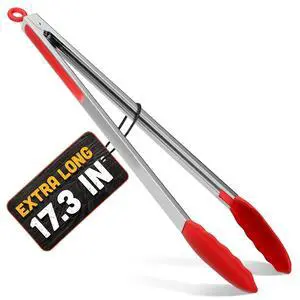 17.3" Extra Long Tongs with Silicone Tip & Stainless Steel Frame | Long Kitchen Tongs with Extended Reach, 3.3 Lb Hold and Storage Lock; for BBQ Grilling, Cooking, Grabbing, Serving and Salad 17.3" Extra Long Tongs with Silicone Tip & Stainless Steel Frame | Long Kitchen Tongs with Extended Reach, 3.3 Lb Hold and Storage Lock; for BBQ Grilling, Cooking, Grabbing, Serving and Salad