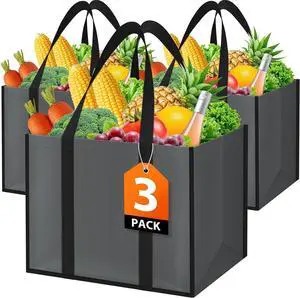 WISELIFE Reusable Grocery Bags, Foldable, Lasting Use, 35L, 3 Pack, Gray | Large Shopping Bags with Reinforced Stitching, Water-Resistant Grocery Totes for Kitchen, Market, Car Trunk, Picnic WISELIFE Reusable Grocery Bags, Foldable, Lasting Use, 35L, 3 Pack, Gray | Large Shopping Bags with Reinforced Stitching, Water-Resistant Grocery Totes for Kitchen, Market, Car Trunk, Picnic