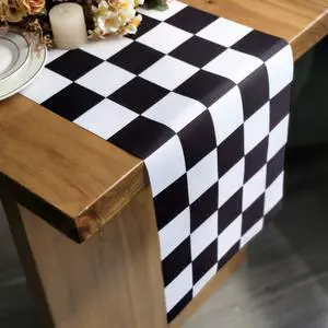 Letjolt Black White Checkered Table Runner 12 x 72 inches Racing Party | Polyester runner for race car birthdays racing theme parties dessert tables decor Letjolt Black White Checkered Table Runner 12 x 72 inches Racing Party | Polyester runner for race car birthdays racing theme parties dessert tables decor
