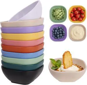 Set of 10 Small Plastic Bowls, 4.5 Ounce, Wheat Straw Material, Unbreakable Multi-Color Dipper Cups for Dessert Tomato Sauce Set of 10 Small Plastic Bowls, 4.5 Ounce, Wheat Straw Material, Unbreakable Multi-Color Dipper Cups for Dessert Tomato Sauce