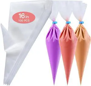 firstake Disposable Piping Bags 100pcs, 16 Inch Large Pastry Bags for Cake | Burst-Resistant Thickened, Food Grade Clear PE, Non-Slip Grip, Fewer Refills, Tipless for Frosting, Cookies, Royal Icing firstake Disposable Piping Bags 100pcs, 16 Inch Large Pastry Bags for Cake | Burst-Resistant Thickened, Food Grade Clear PE, Non-Slip Grip, Fewer Refills, Tipless for Frosting, Cookies, Royal Icing