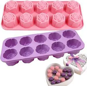 2Packs Silicone Valentine Chocolate Molds 10-Cavity Rose-Shaped | Reusable Candy Mold for Truffles, Ice Cubes, Oskrieel Soap - Heat Resistant (-40°F to 446°F) 2Packs Silicone Valentine Chocolate Molds 10-Cavity Rose-Shaped | Reusable Candy Mold for Truffles, Ice Cubes, Oskrieel Soap - Heat Resistant (-40°F to 446°F)