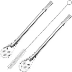 Yerba Mate Bombilla Gourd Drinking Filter Straws 304 Food-Grade 18/8 Stainless Steel - Set of 2 with Cleaning Brush - 6.1" Long Yerba Mate Bombilla Gourd Drinking Filter Straws 304 Food-Grade 18/8 Stainless Steel - Set of 2 with Cleaning Brush - 6.1" Long