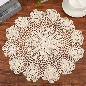 Lace Dollies for Tables, 15.7 Inch Large Round Cotton Crochet Doilies Handmade Vintage Lace Placemats Knitted Tablecloth for Home Kitchen Dining Room Wedding Party Decoration (Beige) Lace Dollies for Tables, 15.7 Inch Large Round Cotton Crochet Doilies Handmade Vintage Lace Placemats Knitted Tablecloth for Home Kitchen Dining Room Wedding Party Decoration (Beige)