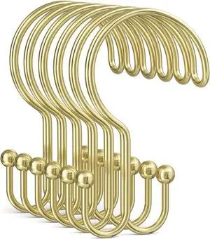 Bathway Gold Shower Curtain Hooks Ring, 12 Pcs Double Sided Shower Hooks, Rust Proof Metal Shower Hooks for Bathroom, Anti-Drop Shower Rings for Shower Curtain & Liners Bathway Gold Shower Curtain Hooks Ring, 12 Pcs Double Sided Shower Hooks, Rust Proof Metal Shower Hooks for Bathroom, Anti-Drop Shower Rings for Shower Curtain & Liners