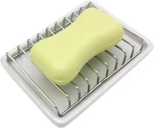 Ceramic Soap Dish with Stainless Steel Drain Tray Self Draining Soap Holder Sponge Holder Soap Dishes for Shower, Bathroom, Kitchen Sink Ceramic Soap Dish with Stainless Steel Drain Tray Self Draining Soap Holder Sponge Holder Soap Dishes for Shower, Bathroom, Kitchen Sink