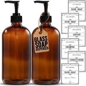 Sunrise Premium Amber Glass Soap Dispenser with Pump, 16 oz | Amber Glass, Soap Dispenser Pump Hand and Dish,Bathroom and Kitchen Sink use ,6 waterproof (Pack of 2) Sunrise Premium Amber Glass Soap Dispenser with Pump, 16 oz | Amber Glass, Soap Dispenser Pump Hand and Dish,Bathroom and Kitchen Sink use ,6 waterproof (Pack of 2)