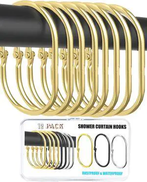 12 Pack Gold Shower Curtain Hooks,Gold Shower Curtain Rings,Brushed Nickel Shower Curtain Hooks Rust Proof, Metal Rust Proof Anti-Drop Smooth Shower Hooks for Shower Curtain (gold-12pack) 12 Pack Gold Shower Curtain Hooks,Gold Shower Curtain Rings,Brushed Nickel Shower Curtain Hooks Rust Proof, Metal Rust Proof Anti-Drop Smooth Shower Hooks for Shower Curtain (gold-12pack)