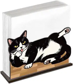 Cat Wooden Napkin Holder, Cute Black White Kitten Pet Tissue Dispenser, Rustic Cat Decor for Table Kitchen Dining Room Party Home Cat Wooden Napkin Holder, Cute Black White Kitten Pet Tissue Dispenser, Rustic Cat Decor for Table Kitchen Dining Room Party Home