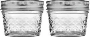 Bexter 4 oz Quilted Crystal Jelly Jars with Lids and Bands Pack of 2 Clear Glass Mason-Style Canning Jars Bexter 4 oz Quilted Crystal Jelly Jars with Lids and Bands Pack of 2 Clear Glass Mason-Style Canning Jars