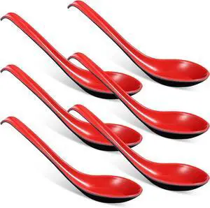 Qianyu 6 Pc Asian Soup Spoon Chinese Ramen Spoon Soba Soup Spoon for Dinner | Red and Black, Long Handle Rice Spoon, with Notch Hook, Miso Ramen, Wonton Dumpling, Rice Noodle, Kitchen Qianyu 6 Pc Asian Soup Spoon Chinese Ramen Spoon Soba Soup Spoon for Dinner | Red and Black, Long Handle Rice Spoon, with Notch Hook, Miso Ramen, Wonton Dumpling, Rice Noodle, Kitchen
