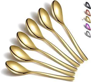 Gold Teaspoons, 6 Piece Silverware, Stainless Steel Small Spoons for Home, Kitchen or Restaurant, Dishwasher Safe (6.6 Inches) Gold Teaspoons, 6 Piece Silverware, Stainless Steel Small Spoons for Home, Kitchen or Restaurant, Dishwasher Safe (6.6 Inches)