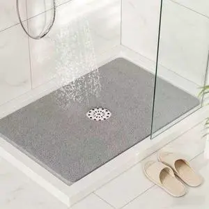 HITSLAM Shower Mat with Center Drain Hole, 24 x 16 Inch Non Slip Bath Mat for Textured Tub, Soft Loofah-Style Bathtub Mat Without Suction Cup, Quick Drying Stall Floor Mat, Bathroom Accessories, Grey HITSLAM Shower Mat with Center Drain Hole, 24 x 16 Inch Non Slip Bath Mat for Textured Tub, Soft Loofah-Style Bathtub Mat Without Suction Cup, Quick Drying Stall Floor Mat, Bathroom Accessories, Grey