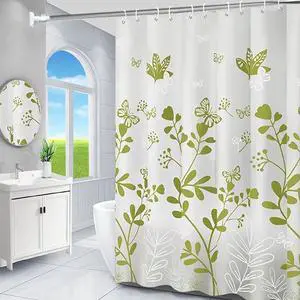 TIKABC Shower Curtain Liner, 4G PEVA Green Butterfly Shower Liner, Plastic Waterproof Shower Curtains, 72x72 inch with Grommet Holes 3 Magnetic Weights TIKABC Shower Curtain Liner, 4G PEVA Green Butterfly Shower Liner, Plastic Waterproof Shower Curtains, 72x72 inch with Grommet Holes 3 Magnetic Weights