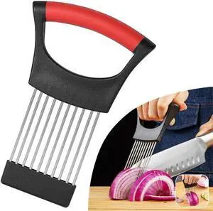 Onion Holder for Slicing, Lemon Slicer Cutter, Food Vegetable Chopper Assistant Tool for Meat, Potato and Tomato (Red, 1PCS) Onion Holder for Slicing, Lemon Slicer Cutter, Food Vegetable Chopper Assistant Tool for Meat, Potato and Tomato (Red, 1PCS)