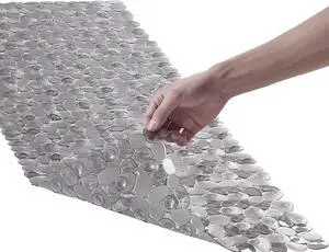 Webos Bath Shower Mat Non Slip: Extra Large Pebble Bathtub mat for Families, Anti Slip Shower Matt with Drain Holes Suction Cups Tub Mat - 16 X 40 Inch Clear Grey Webos Bath Shower Mat Non Slip: Extra Large Pebble Bathtub mat for Families, Anti Slip Shower Matt with Drain Holes Suction Cups Tub Mat - 16 X 40 Inch Clear Grey