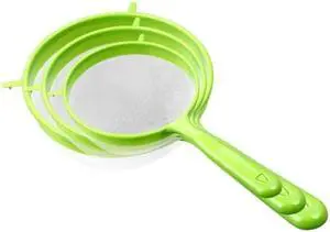 3Pcs Green Plastic Strainer, Flour Sifter Set with Long Handle, Fine Mesh Colander for Flour, Coffee, Tea 3Pcs Green Plastic Strainer, Flour Sifter Set with Long Handle, Fine Mesh Colander for Flour, Coffee, Tea