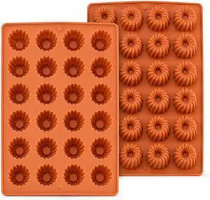 2 Pack Bundt Cake Silicone Mold, 48 Cavity Fluted Ring Baking Pan, Nonstick Buntz Mold for Chocolate, Jelly, Pudding, Ice Cubes, Donuts and Bite Size Cakes 2 Pack Bundt Cake Silicone Mold, 48 Cavity Fluted Ring Baking Pan, Nonstick Buntz Mold for Chocolate, Jelly, Pudding, Ice Cubes, Donuts and Bite Size Cakes