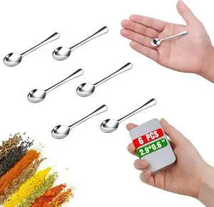 6PCS Tiny Spoons - Mini Stainless Steel Spoons 2.9 inch for Salt Jars Spice Jars, SUS 304 Food Grade Seasoning Spoon for Powder Spices, Pepper, Sugar, Coffee 6PCS Tiny Spoons - Mini Stainless Steel Spoons 2.9 inch for Salt Jars Spice Jars, SUS 304 Food Grade Seasoning Spoon for Powder Spices, Pepper, Sugar, Coffee