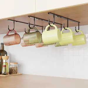 3 Pack Mug Hooks Under Cabinet with 9 Hooks for Displaying Mugs, Black | Coffee Mug Holder for Hanging Under Shelf, Cup Hanger, Coffee Cups and Kitchen Utensils 3 Pack Mug Hooks Under Cabinet with 9 Hooks for Displaying Mugs, Black | Coffee Mug Holder for Hanging Under Shelf, Cup Hanger, Coffee Cups and Kitchen Utensils
