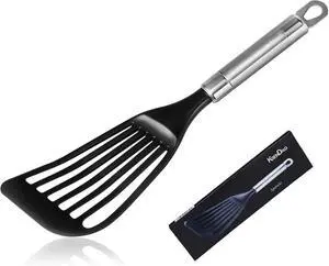 KSENDALO Thin Flexible Fish Spatula for Nonstick Cookware, Black | Egg Flipper Turner w/Hollow Steel Handle, Slotted Angled LFGB Complaint Nylon Blade, Dishwasher Safe, Silver Handle KSENDALO Thin Flexible Fish Spatula for Nonstick Cookware, Black | Egg Flipper Turner w/Hollow Steel Handle, Slotted Angled LFGB Complaint Nylon Blade, Dishwasher Safe, Silver Handle