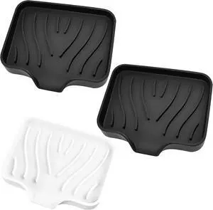 3 Pack Silicone Soap Dish with Drain - Bar Soap Holder for Shower, Bathroom and Kitchen Sink Organize (2Pack Black + 1Pack White) 3 Pack Silicone Soap Dish with Drain - Bar Soap Holder for Shower, Bathroom and Kitchen Sink Organize (2Pack Black + 1Pack White)