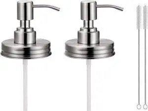 2 Pack Mason Jar Soap Dispenser Lids with Pumps, Rustproof Stainless Steel Lotion Dispenser Lids Replacement for 16 oz Regular Mouth Mason Jar Decor, 2 Brushes Included Silver 2 Pack Mason Jar Soap Dispenser Lids with Pumps, Rustproof Stainless Steel Lotion Dispenser Lids Replacement for 16 oz Regular Mouth Mason Jar Decor, 2 Brushes Included Silver