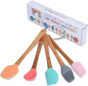 5 Piece Silicone Spatula,Mini Rubber Spatula Wooden Handle,Heat Resistant Silicone Spatula Set,Kitchen Utensils Non-Stick For Baking,Cooking And Mixing 5 Piece Silicone Spatula,Mini Rubber Spatula Wooden Handle,Heat Resistant Silicone Spatula Set,Kitchen Utensils Non-Stick For Baking,Cooking And Mixing