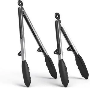 Kitchen Cooking Tongs Set, 9" & 12", Black, 2 Pack | Built-in Stand & Dishwasher Safe; Heat Resistant up to 600°F; Perfect for Grilling, BBQ, Salad & Frying. Kitchen Cooking Tongs Set, 9" & 12", Black, 2 Pack | Built-in Stand & Dishwasher Safe; Heat Resistant up to 600°F; Perfect for Grilling, BBQ, Salad & Frying.