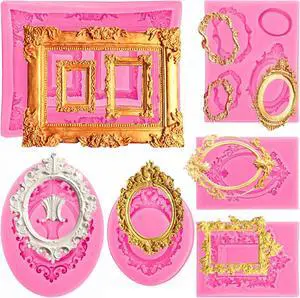 Elsjoy 6 Pack Photo Frame Silicone Fondant Molds, Vintage Picture Frame Cake Mold for Baking, Chocolate, Baroque Style Elsjoy 6 Pack Photo Frame Silicone Fondant Molds, Vintage Picture Frame Cake Mold for Baking, Chocolate, Baroque Style