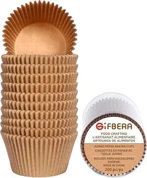Gifbera Unbleached Jumbo Muffin Cupcake Liners 200 Counts - Parchment Paper Large Baking Cups, Food Grade Cupcake Wrappers for Wedding Birthday, Non-stick, Odorless, Natural Gifbera Unbleached Jumbo Muffin Cupcake Liners 200 Counts - Parchment Paper Large Baking Cups, Food Grade Cupcake Wrappers for Wedding Birthday, Non-stick, Odorless, Natural
