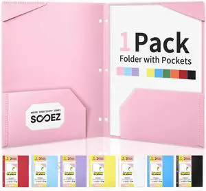 Sooez 2-Pocket Folders, Plastic Folders with Pockets 3 Hole Punched | 1 Pack Pockets Folder for 3 Ring Binder with Labels, Heavy Duty Binder Folder for Document, Letter Size File Folder,Pink Sooez 2-Pocket Folders, Plastic Folders with Pockets 3 Hole Punched | 1 Pack Pockets Folder for 3 Ring Binder with Labels, Heavy Duty Binder Folder for Document, Letter Size File Folder,Pink