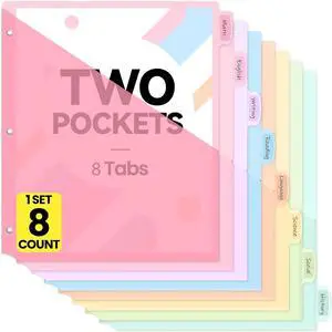 Sooez 8 Count Dividers with Pockets, Binder Dividers with tabs | Binder Dividers for 3 Ring Binders, Binder Divider with Pockets for US Letter Size, Insertable Big Tabs, Pastels, Set of 1 Sooez 8 Count Dividers with Pockets, Binder Dividers with tabs | Binder Dividers for 3 Ring Binders, Binder Divider with Pockets for US Letter Size, Insertable Big Tabs, Pastels, Set of 1