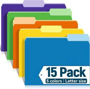 V-Opitos Two-Tone Color File Folders, 15 Pack Letter Size with 5 Mutlcolors | Assorted Colors, File Folders, 1/3-Cut Tabs, School Office Supplies V-Opitos Two-Tone Color File Folders, 15 Pack Letter Size with 5 Mutlcolors | Assorted Colors, File Folders, 1/3-Cut Tabs, School Office Supplies