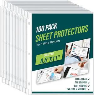 Sheet Protectors 8.5 x11 Inch Clear Page Protectors for 3 Ring Binder,100 Pack Plastic Sleeves for Paper,Documents and Photos,Top Loading Binder Sleeves Paper Protector Letter Size Sheet Protectors 8.5 x11 Inch Clear Page Protectors for 3 Ring Binder,100 Pack Plastic Sleeves for Paper,Documents and Photos,Top Loading Binder Sleeves Paper Protector Letter Size