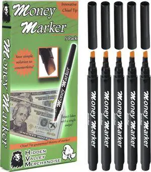 HVM Counterfeit Money Detector Pen (5 Counterfeit Pens) | Detect Fake Bills | Money Marker Bill Detector Pen with Upgraded Chisel Tip | Universal False Currency Checker Pack HVM Counterfeit Money Detector Pen (5 Counterfeit Pens) | Detect Fake Bills | Money Marker Bill Detector Pen with Upgraded Chisel Tip | Universal False Currency Checker Pack