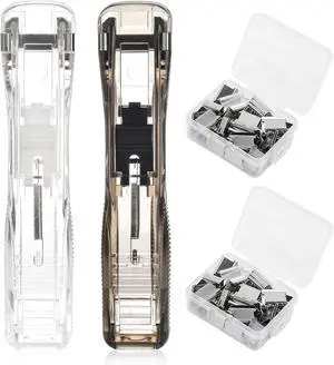 Portable Binder Clip Stapler, Includes 100 Reusable Clips, Handheld Paper Clam Clip Dispenser Large Size, Mini Push Stapler Clamp Staplers for Desktop Document Home School Desk Office(2PCS) Portable Binder Clip Stapler, Includes 100 Reusable Clips, Handheld Paper Clam Clip Dispenser Large Size, Mini Push Stapler Clamp Staplers for Desktop Document Home School Desk Office(2PCS)