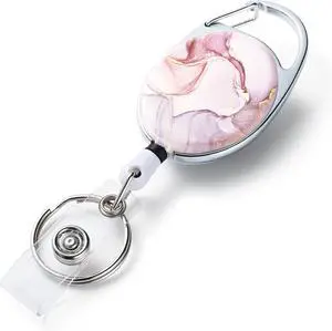 Badge Reels RetractableDouble Sided Color Print Pattern Badge Holderswith Keychain, Clip and Key RingDurable Nylon RopePink Marble Badge Reels RetractableDouble Sided Color Print Pattern Badge Holderswith Keychain, Clip and Key RingDurable Nylon RopePink Marble