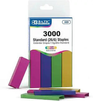 BAZIC Staples Standard (26/6) Metallic Color 3000/Pack, Stapler Refill Standard Size Staple, Assorted Colors, 1-Pack | Refill standard staplers BAZIC Staples Standard (26/6) Metallic Color 3000/Pack, Stapler Refill Standard Size Staple, Assorted Colors, 1-Pack | Refill standard staplers