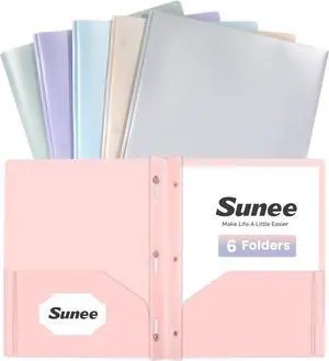 SUNEE 3-Prong Plastic Folders with Pockets (6 Pack, Pastel Colors) 2 Pocket Folders with Fasteners, Tear-Resistant Plastic Pockets, and Fit Letter Size Paper, Use for School Office Home Business SUNEE 3-Prong Plastic Folders with Pockets (6 Pack, Pastel Colors) 2 Pocket Folders with Fasteners, Tear-Resistant Plastic Pockets, and Fit Letter Size Paper, Use for School Office Home Business
