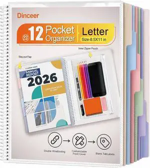 12 Pocket Spiral Project Organizer Folder, Morandi Color Multi Pocket Folder with Inner Zipper Pouch for School, Office, Bills and Documents 12 Pocket Spiral Project Organizer Folder, Morandi Color Multi Pocket Folder with Inner Zipper Pouch for School, Office, Bills and Documents