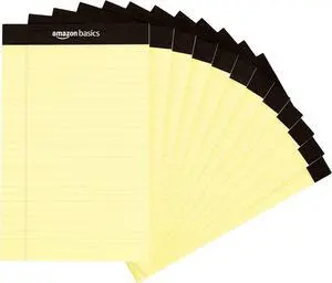 Amazon Basics 50-Sheet Narrow Ruled Lined Writing Note Pad, 5" x 8", 12-Pack, Canary, Perforated Amazon Basics 50-Sheet Narrow Ruled Lined Writing Note Pad, 5" x 8", 12-Pack, Canary, Perforated
