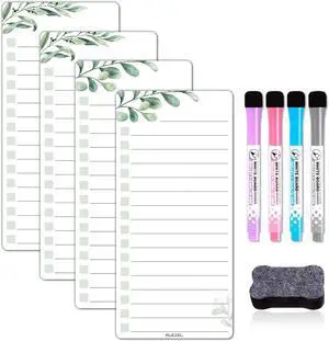 ALEZEL Dry Erase List Board for Fridge Magnetic | Refrigerator to Do List White Board Set, Includes 4 Pcs Greenery Dry Erase Grocery Checklist Whiteboards, 4 Markers + Eraser ALEZEL Dry Erase List Board for Fridge Magnetic | Refrigerator to Do List White Board Set, Includes 4 Pcs Greenery Dry Erase Grocery Checklist Whiteboards, 4 Markers + Eraser