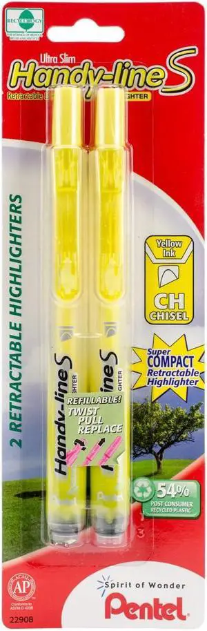 Pentel Handy-Line S Retractable Highlighter, Chisel Tip, Yellow Ink, 2/ Pack (SXS15BP2G) Pentel Handy-Line S Retractable Highlighter, Chisel Tip, Yellow Ink, 2/ Pack (SXS15BP2G)